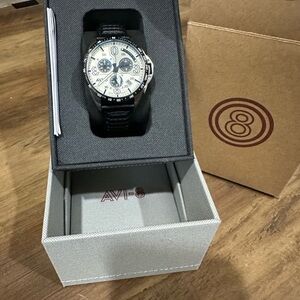 Men's Black Strap Chronograph Watch with White Dial